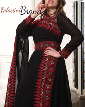Elegant Black and Red Shoulder Details Embroidered Dress