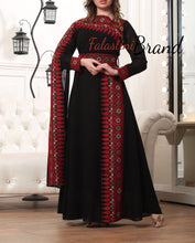 Elegant Black and Red Shoulder Details Embroidered Dress