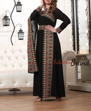 Elegant Black and Golden Shoulder Details Embroidered Dress