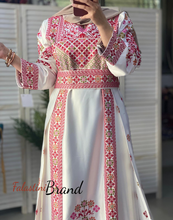 Amazing White and Red Satin Thob with Unique Floral Embroidery White Skirt