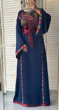 Elegant Navy Ward Thob With Manajil Details and Satin Belt