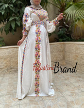 White Satin Flowy Thob Dress With Colorful Gorgeous Embroidery