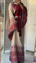 Very Unique Radan Sleeves Beige and Burgundy Thobe with Dense Embroidery and Satin Details