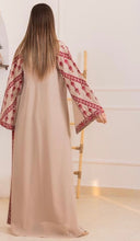 Rawnaq Beige With Red Dress and Abaya Set with Palestinian Embroidery