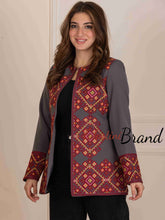 Palestinian Grey and Burgundy Diamond Embroidered Jacket