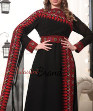 Elegant Black and Red Shoulder Details Embroidered Dress