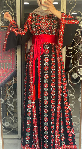 Sparkling Unique Design Floral Black Thob with Red Embroidery