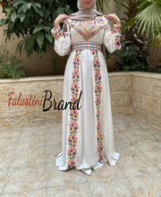 White Satin Flowy Thob Dress With Colorful Gorgeous Embroidery