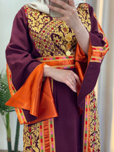 Rahaf Most Elegant Burgundy and Golden Embroidered Thob with Orange Satin and Manajil Details