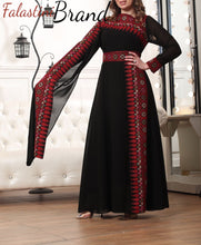 Elegant Black and Red Shoulder Details Embroidered Dress