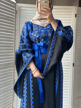 Elegant Wide Sleeves Black and Blue Embroidered Thob Dress