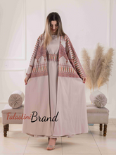 Elegant Beige Dress and Abaya Set with Palestinian Embroidery