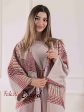 Elegant Beige Dress and Abaya Set with Palestinian Embroidery