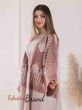 Elegant Beige Dress and Abaya Set with Palestinian Embroidery