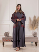 Elegant Gray Dress and Abaya Set with Palestinian Embroidery