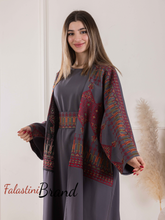 Elegant Gray Dress and Abaya Set with Palestinian Embroidery