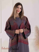 Elegant Gray Dress and Abaya Set with Palestinian Embroidery