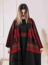 Elegant Black Dress and Abaya Set with Palestinian Embroidery