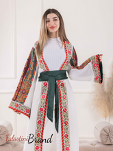 Most Elegant Full of Details White Abaya with Satin and Malak like Embroidery