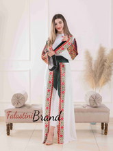 Most Elegant Full of Details White Abaya with Satin and Malak like Embroidery