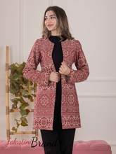 Long Red And Beige Embroidered Jacket