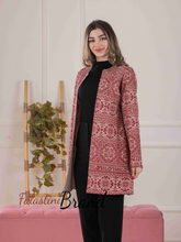 Long Red And Beige Embroidered Jacket