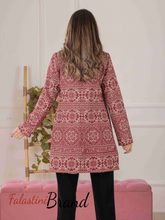 Long Red And Beige Embroidered Jacket