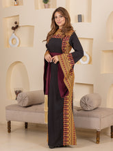 Hooraya Black and Burgundy Thob Dress with Golden Embroidery
