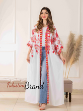 White Diamond with Red Embroidery Open Abaya/Bisht