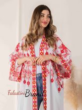 White Diamond with Red Embroidery Open Abaya/Bisht
