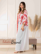 White Diamond with Red Embroidery Open Abaya/Bisht
