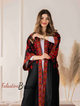 Black Diamond with Red Embroidery Open Abaya/Bisht