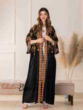 Black Diamond with Golden Embroidery Open Abaya/Bisht