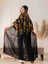 Black Diamond with Golden Embroidery Open Abaya/Bisht