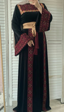 Black Velvet Thob Dress with Red Embroidery and Golden Satin Belt