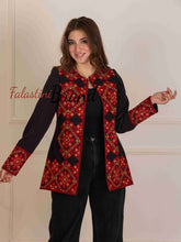 Palestinian Black and Red Diamond Embroidered Jacket