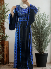Elegant Wide Sleeves Black and Blue Embroidered Thob Dress