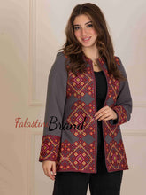 Palestinian Grey and Burgundy Diamond Embroidered Jacket