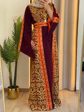 Rahaf Most Elegant Burgundy and Golden Embroidered Thob with Orange Satin and Manajil Details