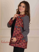 Palestinian Grey and Burgundy Diamond Embroidered Jacket