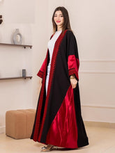 Sulaf Elegant Black and Red Bisht with Palestinian Embroidery and Satin Details