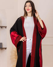 Sulaf Elegant Black and Red Bisht with Palestinian Embroidery and Satin Details
