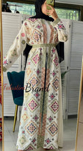 Stylish Off White and Colorful Georgette Diamond Embroidered Open Abaya Kaftan