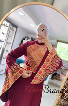 Stylish New Design Burgundy Embroidered Dress with Wide Embroidered Sleeves