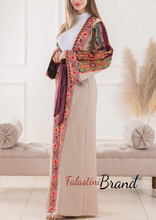 Most Elegant Full of Details Beige Abaya with Satin and Malak like Embroidery