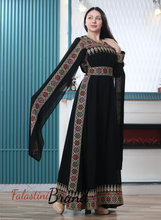 Elegant Black and Golden Shoulder Drapes Embroidered Dress