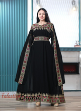 Elegant Black and Golden Shoulder Drapes Embroidered Dress
