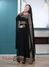 Elegant Black and Golden Shoulder Drapes Embroidered Dress