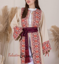Beige Elegant Abaya with Unique Embroidery and Satin Belt