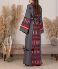 Gray Elegant Abaya Embroidered On The Front And Back